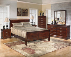 Reddish Brown / 5pc Set / Queen, product view; view 2; 5pc selection includes one bed, dresser, mirror, chest and one nightstand; any second nightstand and accessories shown are excluded - 2