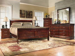 Reddish Brown / 5pc Set / Queen, room setting; view 20; 5pc selection includes one bed, dresser, mirror, chest and one nightstand; any second nightstand and accessories shown are excluded - 20