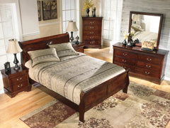 Reddish Brown / 5pc Set / Queen, room setting; view 21; 5pc selection includes one bed, dresser, mirror, chest and one nightstand; any second nightstand and accessories shown are excluded - 21