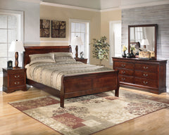 Reddish Brown / 5pc Set / Queen, product view; view 3; 5pc selection includes one bed, dresser, mirror, chest and one nightstand; any second nightstand and accessories shown are excluded - 3