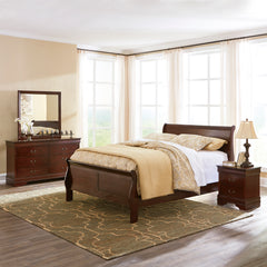 Reddish Brown / 5pc Set / Queen, product view; view 5; 5pc selection includes one bed, dresser, mirror, chest and one nightstand; any second nightstand and accessories shown are excluded - 5