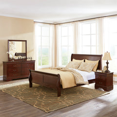 Reddish Brown / 5pc Set / Queen, product view; view 6; 5pc selection includes one bed, dresser, mirror, chest and one nightstand; any second nightstand and accessories shown are excluded - 6
