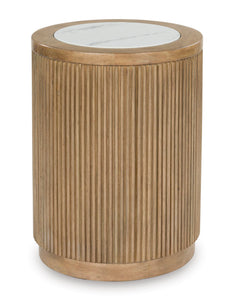 Round Faux Marble End Table with Reeded Wood-Look Base, product view; accessories excluded - 1