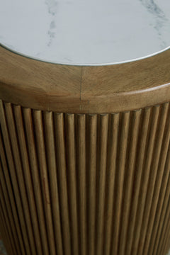 Round Faux Marble End Table with Reeded Wood-Look Base, material detail; accessories excluded - 2
