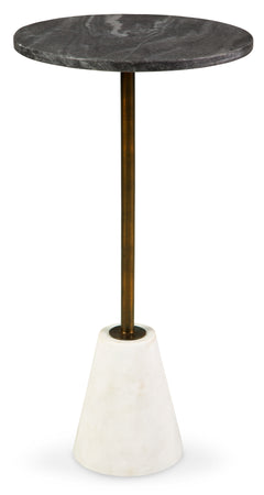 Round Marble Accent Table with Goldtone Stem and White Base, product view - 1