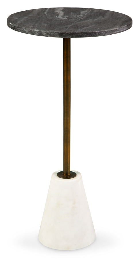 Round Marble Accent Table with Goldtone Stem and White Base