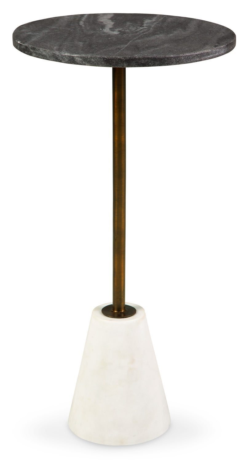 Round Marble Accent Table with Goldtone Stem and White Base