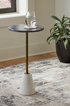Round Marble Accent Table with Goldtone Stem and White Base, room setting - 2