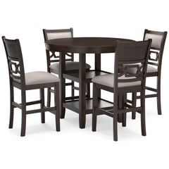 Brown / 5-Piece Counter Dining Set: Table + 4 Stools, product view 1; includes 1 table, 4 stools; decorative accessories and other furniture excluded - 12