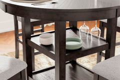 Brown / 5-Piece Counter Dining Set: Table + 4 Stools, product view 2; includes 1 table, 4 stools; decorative accessories and other furniture excluded - 13