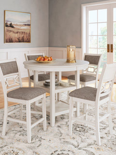 Antique White / 5-Piece Counter Dining Set: Table + 4 Stools, product view 4; includes 1 table, 4 stools; decorative accessories and other furniture excluded - 9