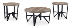 Round Wood-Look Coffee Table and End Tables — 3-Piece Set, angle view - 1