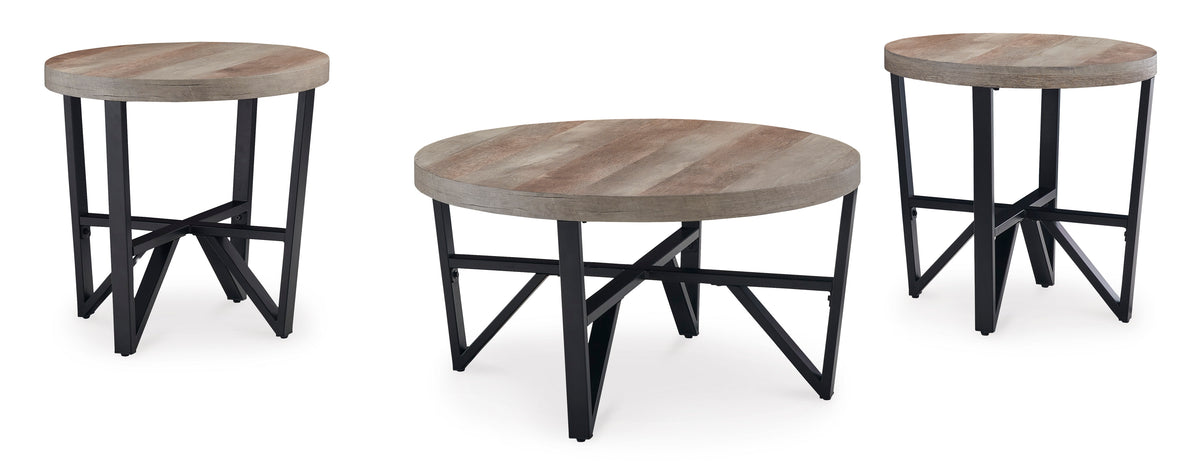 Round Wood-Look Coffee Table and End Tables — 3-Piece Set, angle view