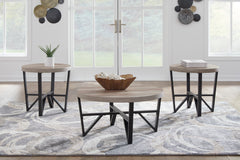 Round Wood-Look Coffee Table and End Tables — 3-Piece Set, room setting; accessories not included - 2