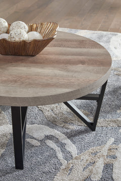 Round Wood-Look Coffee Table and End Tables — 3-Piece Set, coffee table detail - 4