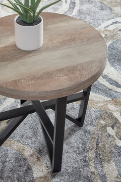 Round Wood-Look Coffee Table and End Tables — 3-Piece Set, end table detail - 5