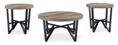 Round Wood-Look Coffee Table and End Tables — 3-Piece Set, front view - 6