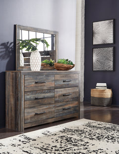 Rustic Brown with Orange and Teal Accents / Dresser + Mirror, view 1; selected configuration only; mattress bedding and decorative accessories not included - 69