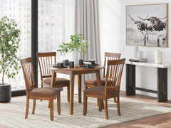 Rustic Brown Table / Rustic Brown Seating / Table + 4 Chairs, product view 1; included: 1 table; 4 matching chairs; all other furniture and accessories excluded - 7