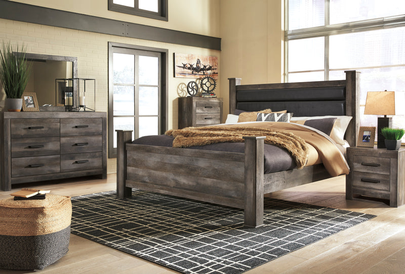 Rustic Gray Upholstered Poster Beds and Bedroom Sets