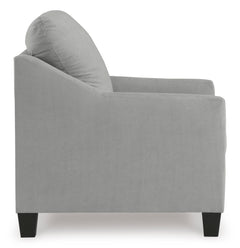 Shadow gray living room seating, chair side view - 13