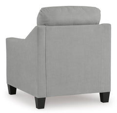 Shadow gray living room seating, chair back view - 14