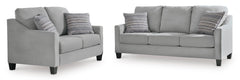 Shadow gray living room seating, sofa and loveseat arrangement view; only selected configuration included - 16