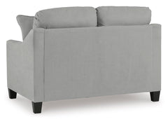 Shadow gray living room seating, loveseat back view - 9