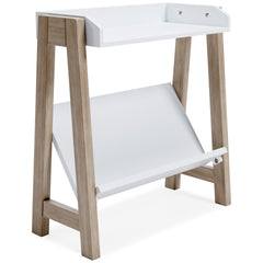 Small White and Tan Bookcase with Angled Shelf, angle view - 1