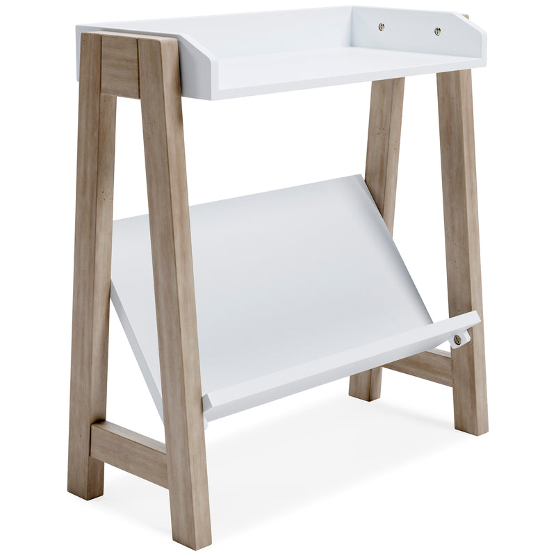 Small White and Tan Bookcase with Angled Shelf