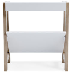 Small White and Tan Bookcase with Angled Shelf, back view - 4