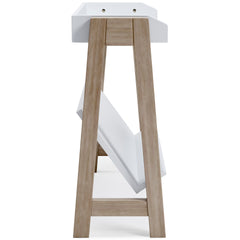 Small White and Tan Bookcase with Angled Shelf, side view - 5