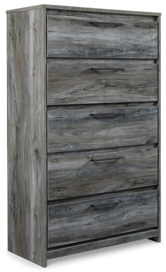 Smoky gray five-drawer chest, front angle - 1