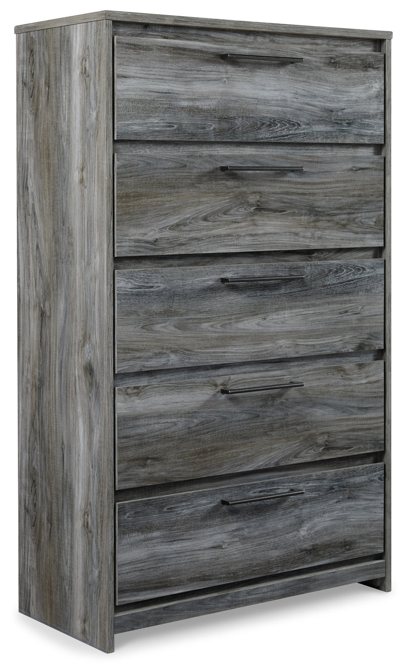 31-Inch Smoky Gray Five-Drawer Chest with Oak-Grain Finish
