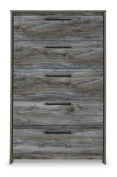 Smoky gray five-drawer chest, front view - 3