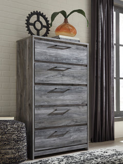 Smoky gray five-drawer chest, styled room with other furniture and accessories sold separately - 5
