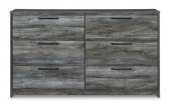 Smoky gray six-drawer dresser, front view - 3