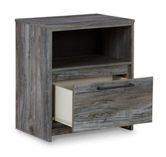 Smoky gray USB nightstand, open drawer and cubby - 2