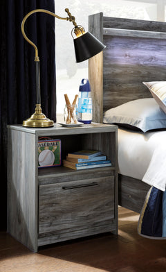Smoky gray USB nightstand, styled room with other furniture and accessories sold separately - 5