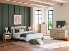 Soft Gray / Light Oak Look / 5pc Set / Queen, room setting; view 2; 5pc selection includes one bed, dresser, mirror, chest and one nightstand; any second nightstand and accessories shown are excluded - 2