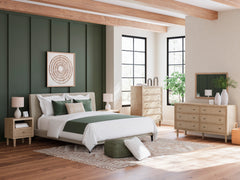 Soft Gray / Light Oak Look / 5pc Set / California King, room setting; view 6; 5pc selection includes one bed, dresser, mirror, chest and one nightstand; any second nightstand and accessories shown are excluded - 6