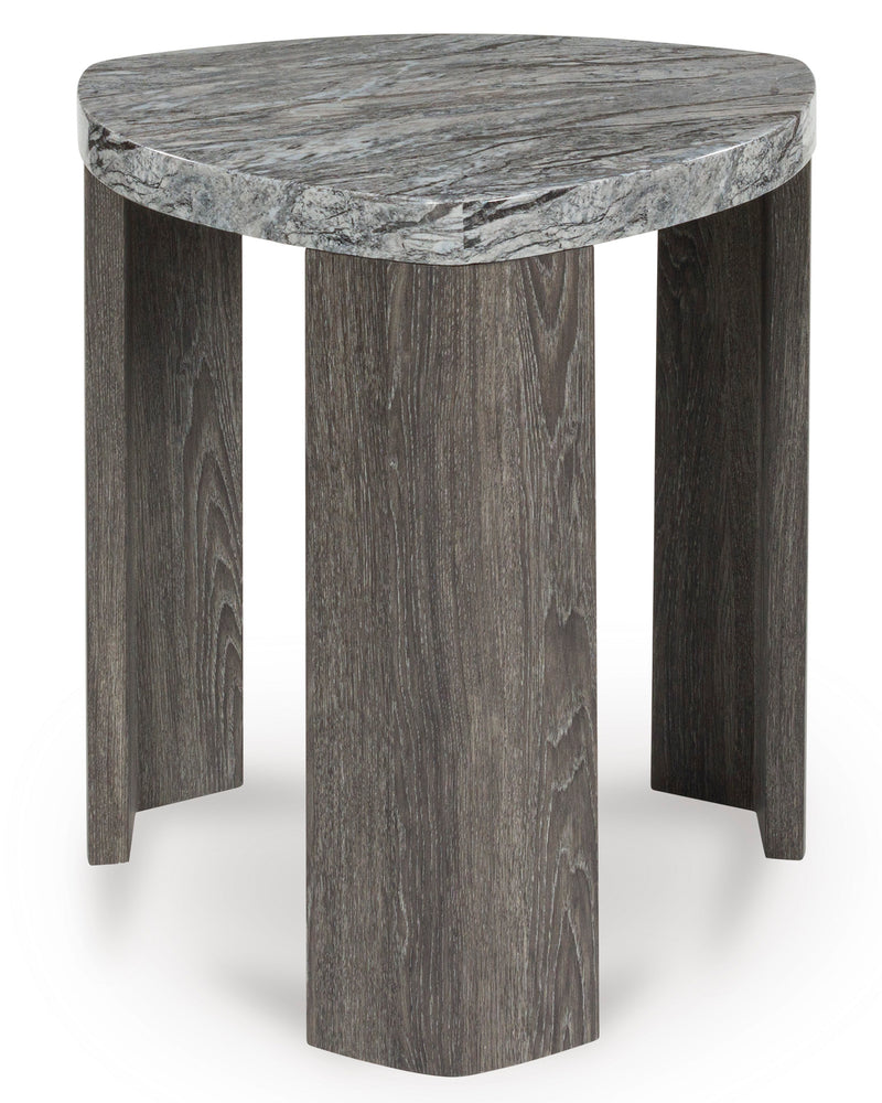 Triangle End Table with Gray Faux Marble Top