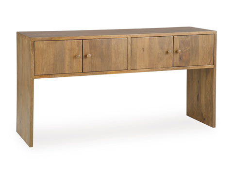 Brown Solid Mango Wood Console Table with Four Doors