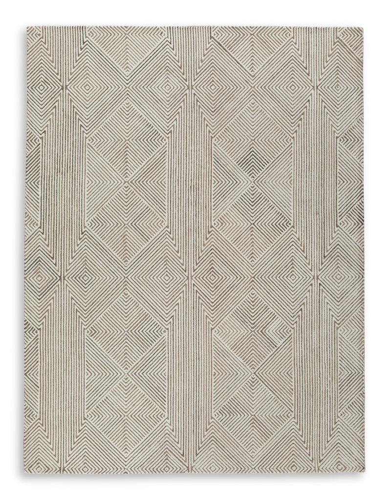 Beige and Brown Geometric Maze Hand-Tufted Wool-Blend Rug
