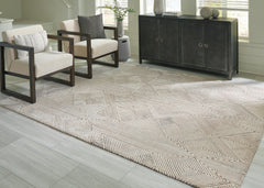 Beige/Brown 91.38" x 118.38", room view; furniture excluded - 2