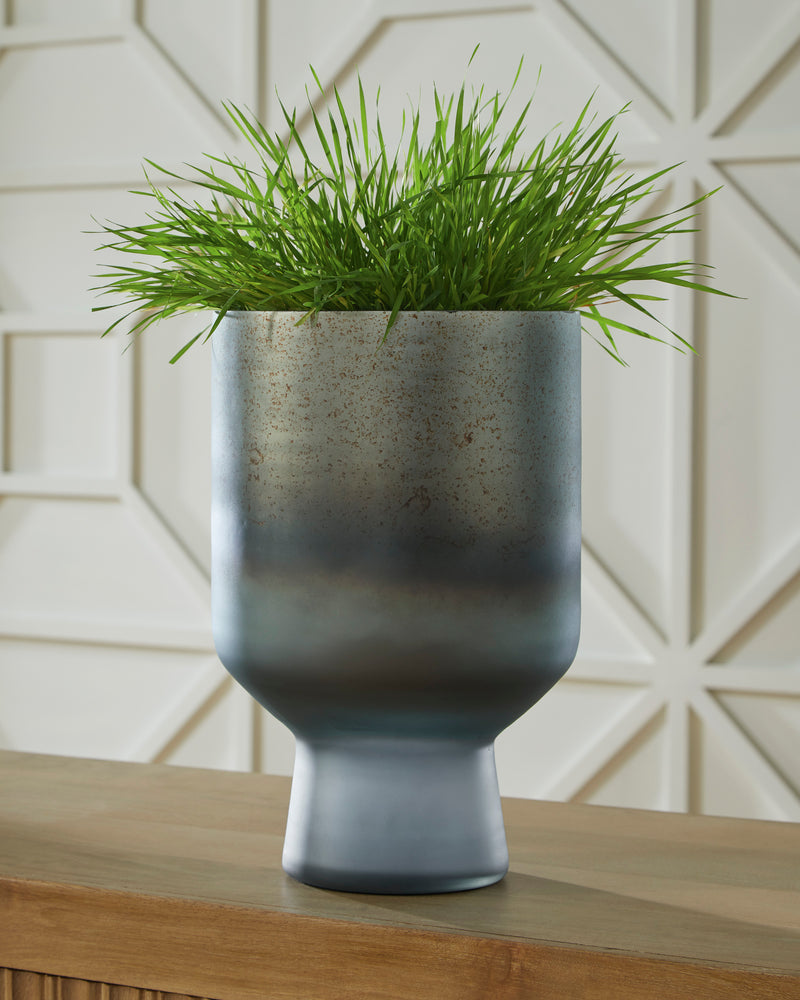 Pennmore Antiqued Blue Glass Pedestal Vase