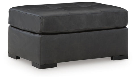 Fog Tufted Leather-Top Rectangular Ottoman