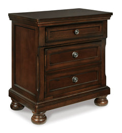 Rustic Brown, complete two-drawer nightstand, angled view - 1