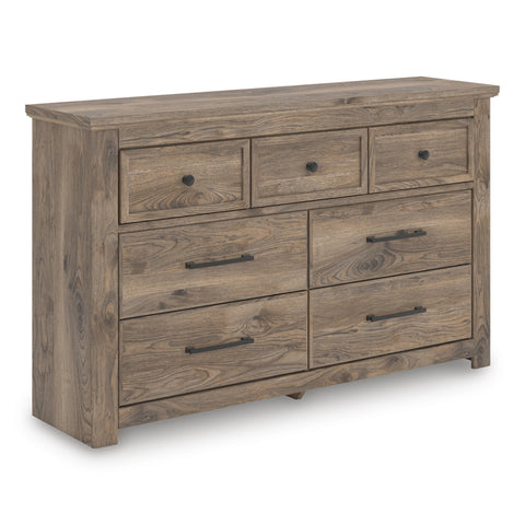 Brown Seven-Drawer Dresser with Hickory-Look Finish