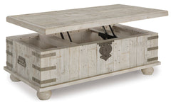White Wash Gray, complete coffee table with top raised showing storage - 3